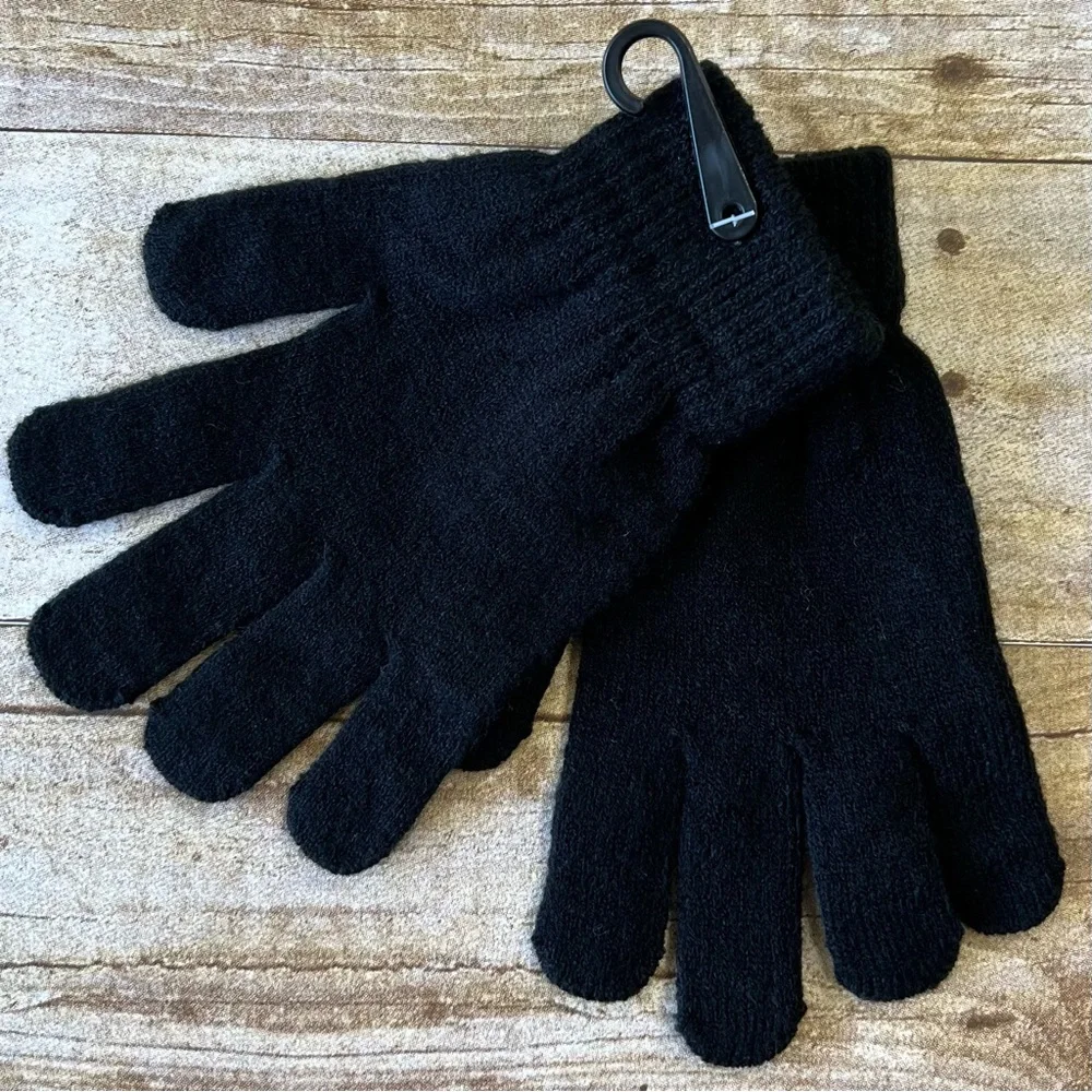 Unbranded Black Knit Winter Gloves Ribbed Cuff Stretchy One Size Cold Weather